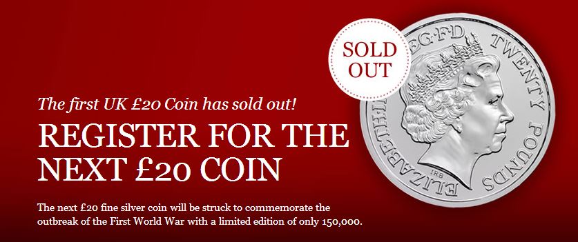 Royal Mint Sold Out of First £20 for £20 Silver Coins, Second Release to Follow