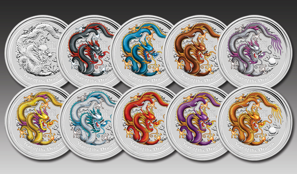 10 coin set dragon coloured