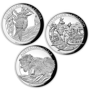 High Relief Silver Proof Three-Coin Collection, Australia, 2015, 1oz x 3