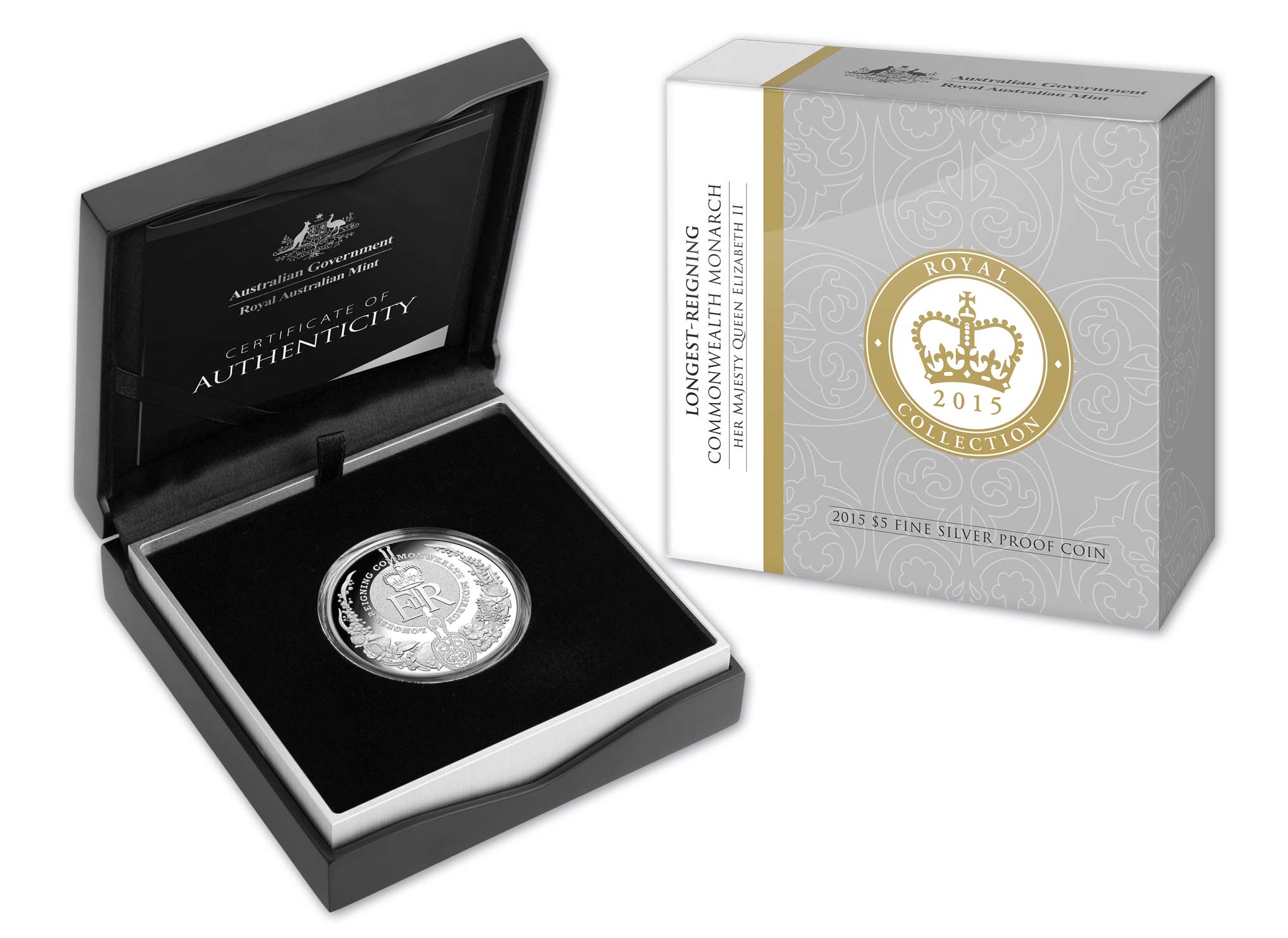 Longest-Reigning Commonwealth Monarch $5 Fine Silver Proof Coin, Australia, 2015, 1oz, .999
