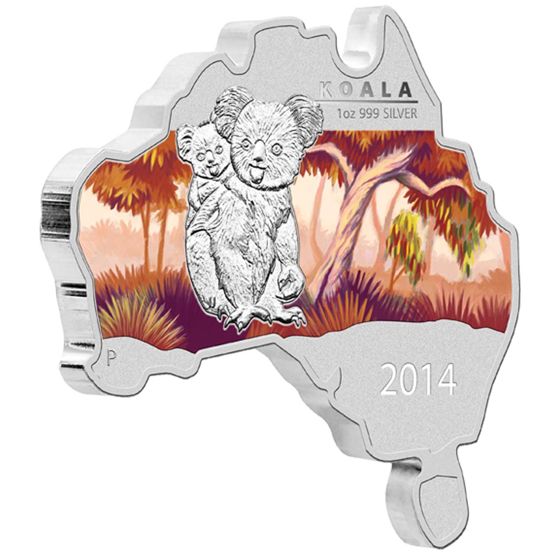Australia 2014 Map Shaped Series Koala 1oz Silver Coin Mintage 6000 COA & Box ！！