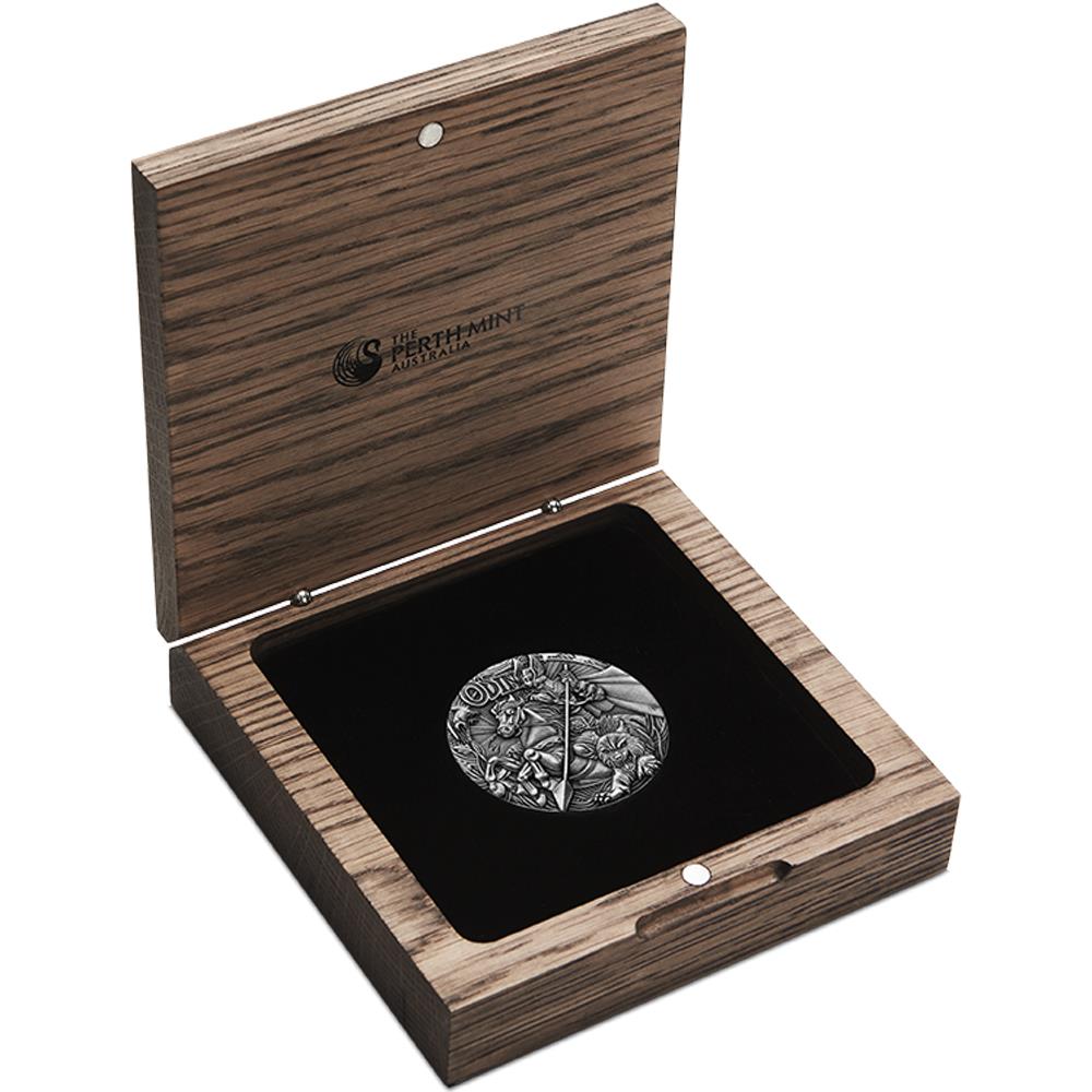Norse Gods: Odin Silver High Relief Antiqued Coin, Australia, 2016, 2oz